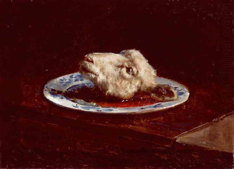 Viggo Johansen A lambs head on a plate china oil painting image